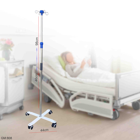 Height Adjustable Hospital  Steel Infusion Stand With Hooks